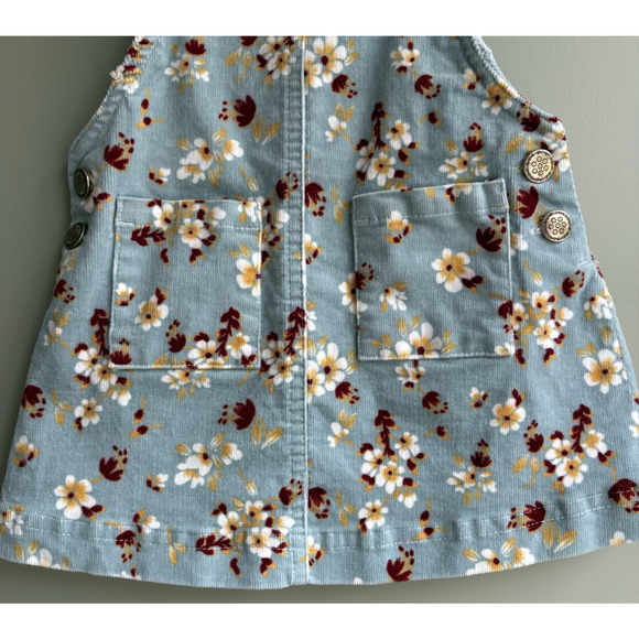 TAHARI Baby Girl Size 12M Blue Floral Corduroy Overall Jumper Dress Layering - Picture 3 of 11